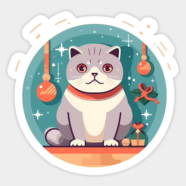 Scottish Fold Cat Xmas Ornament, Love Cats Sticker by logiamerch